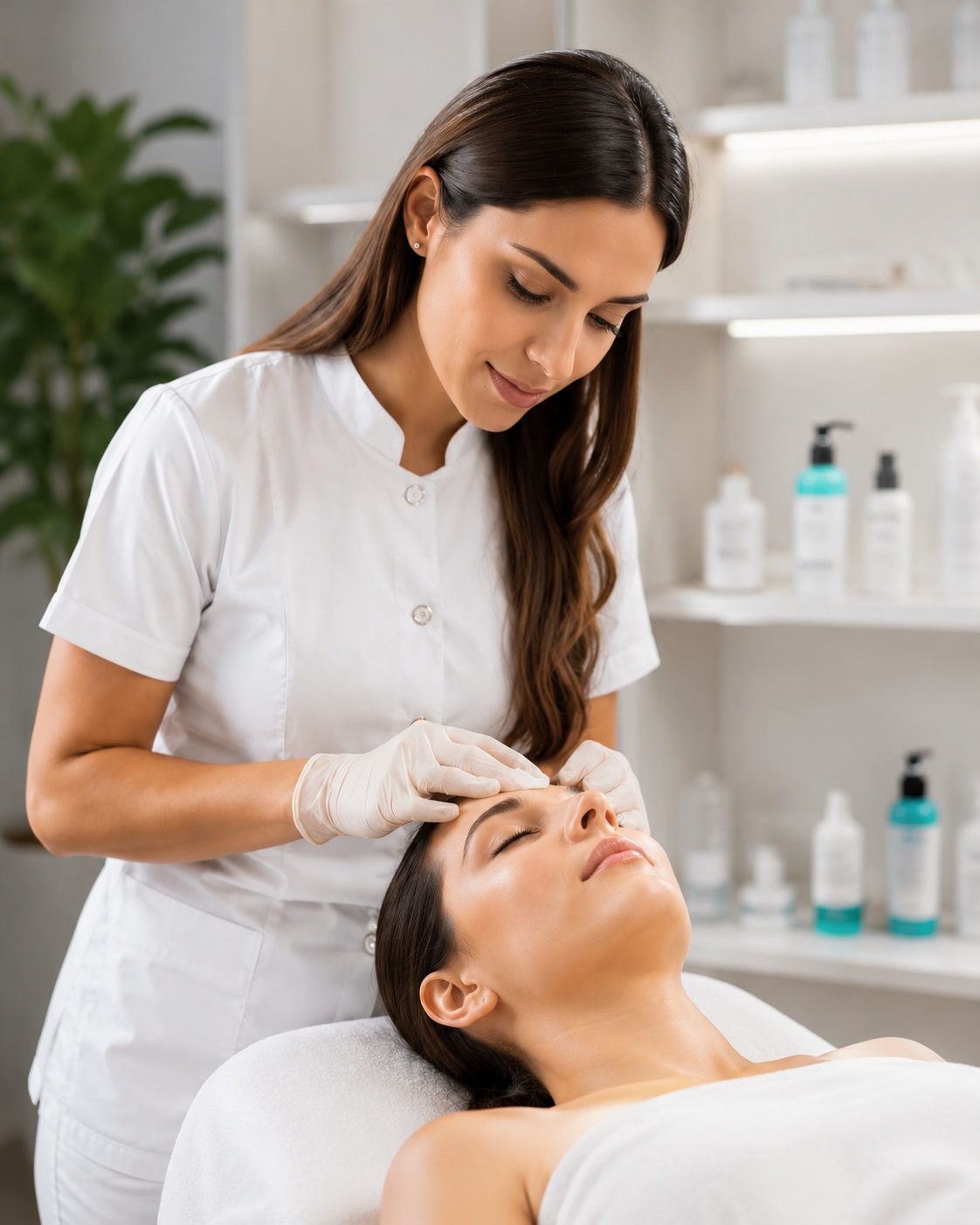 Esthetician student performing a professional facial treatment during hands-on skin care training in South Florida.